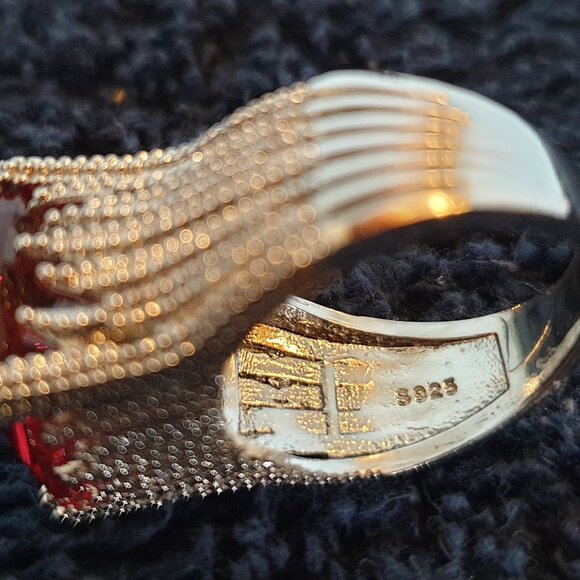 Gorgeous Giant Princess Red Crystal Ruby Colour Sterling Silver Cocktail Ring - Picture 9 of 14